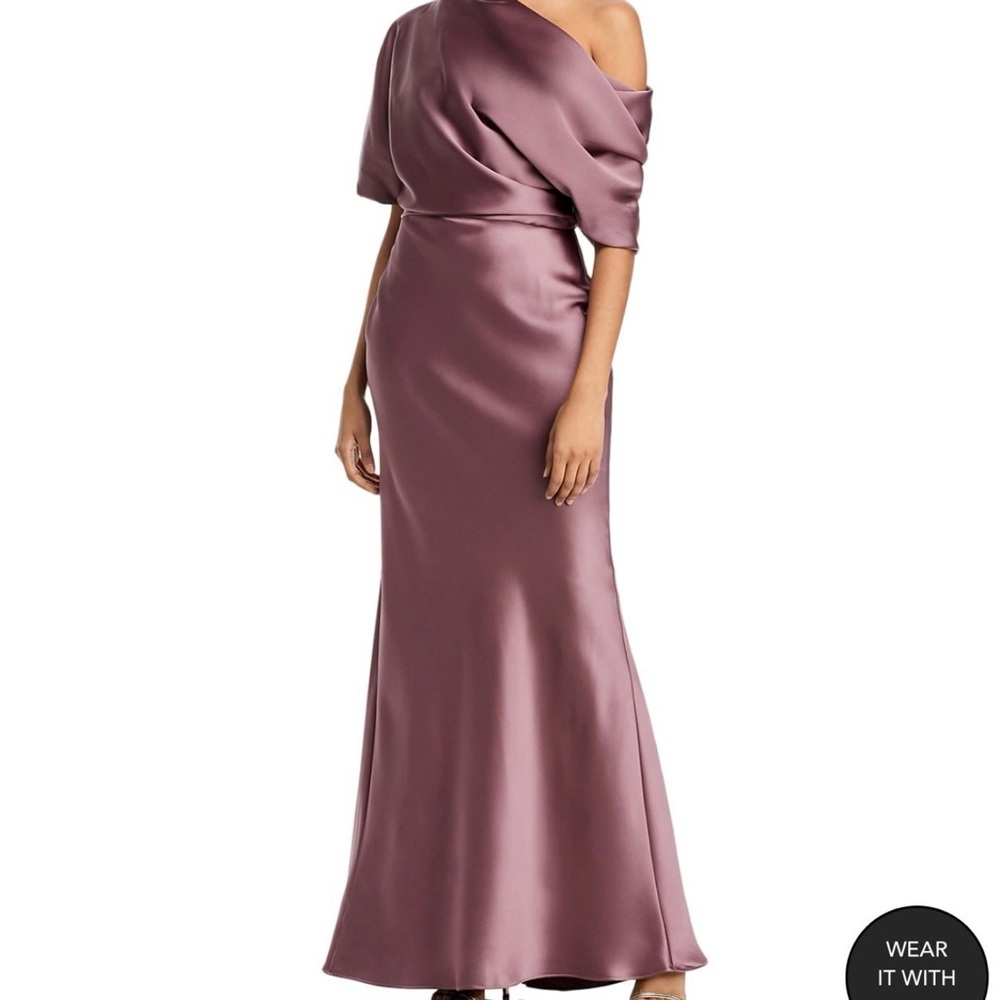 Amsale One Shoulder Satin Dress in Mauve